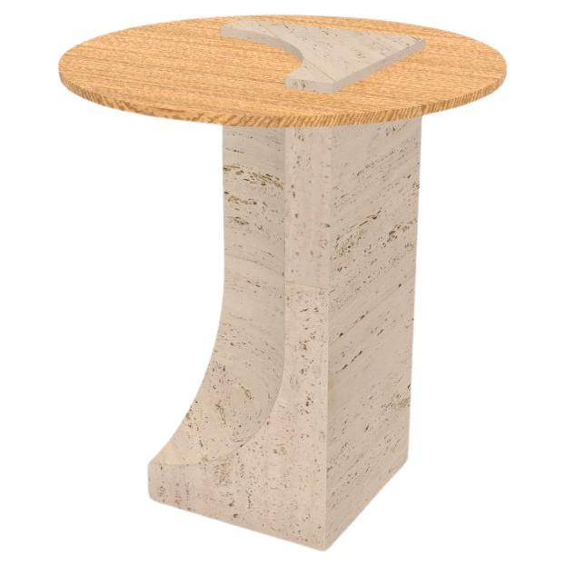 Edge Side Table in Travertino Marble and Oak by Collector Studio For Sale