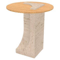 Edge Side Table in Travertino Marble and Oak by Collector Studio
