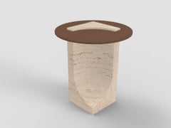 Edge Side Table in Travertino Marble and Smoked Oak by Collector Studio