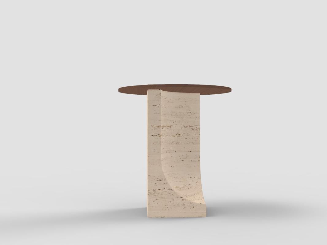 Edge Side Table in Travertino Marble and Smoked Oak by Collector Studio In New Condition For Sale In Castelo da Maia, PT