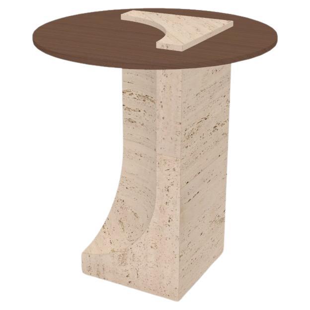 Edge Side Table in Travertino Marble and Smoked Oak by Collector Studio For Sale