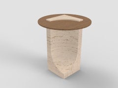 Edge Side Table in Travertino Marble and Walnut by Collector Studio
