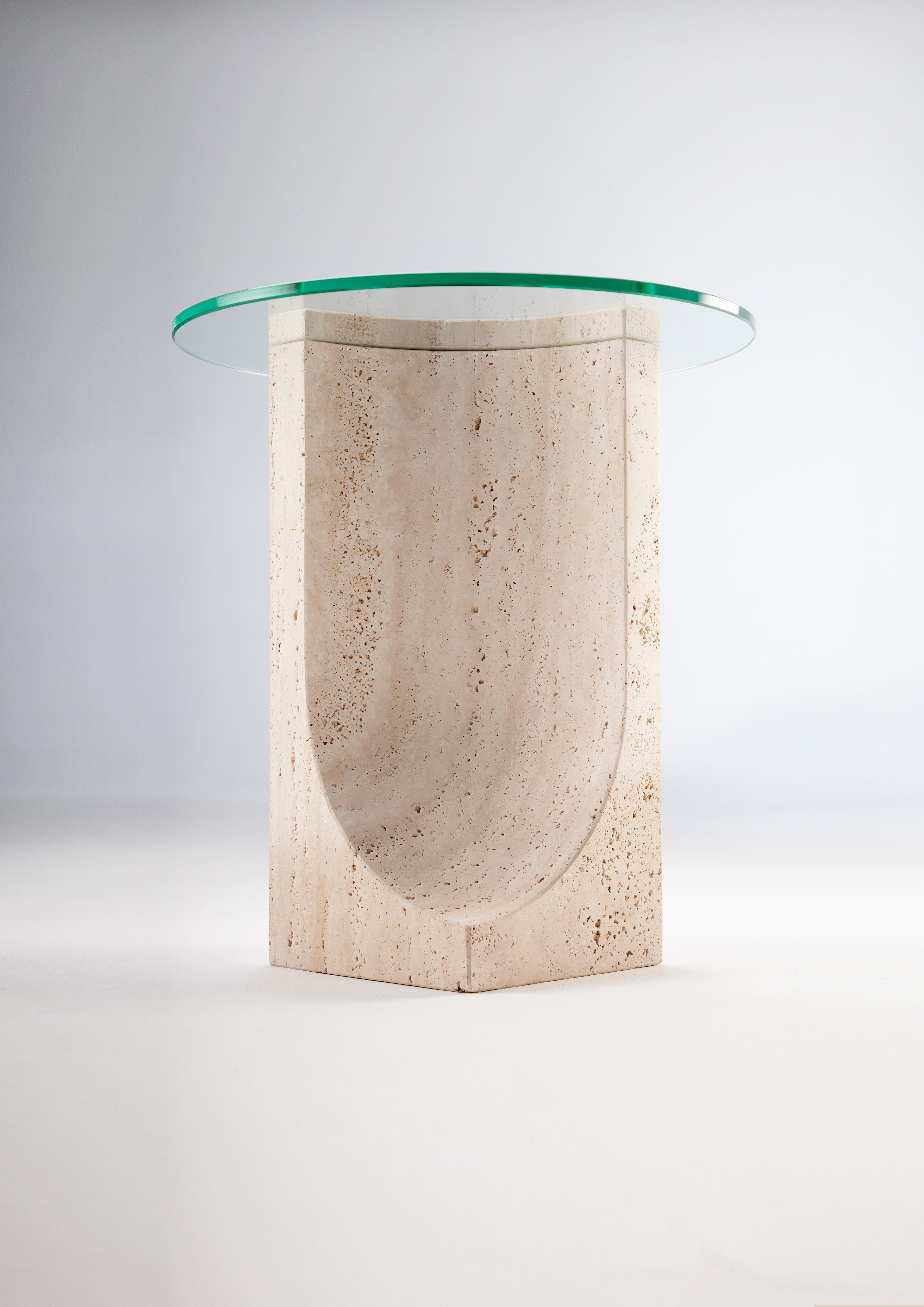 Edge Side Table with Travertino Marble made in Portugal by Collector Studio For Sale 6