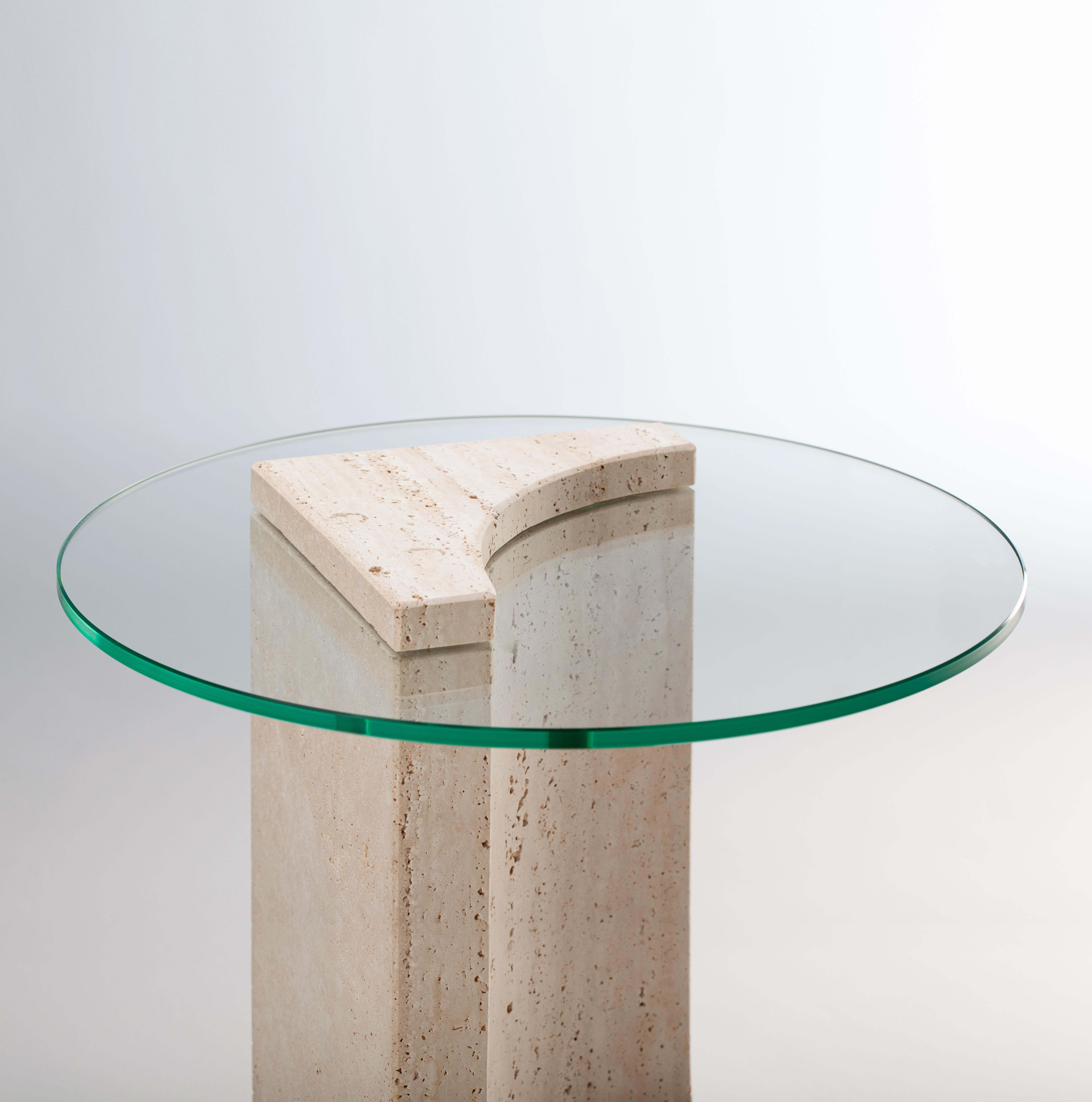Edge Side Table with Travertino Marble made in Portugal by Collector Studio For Sale 7