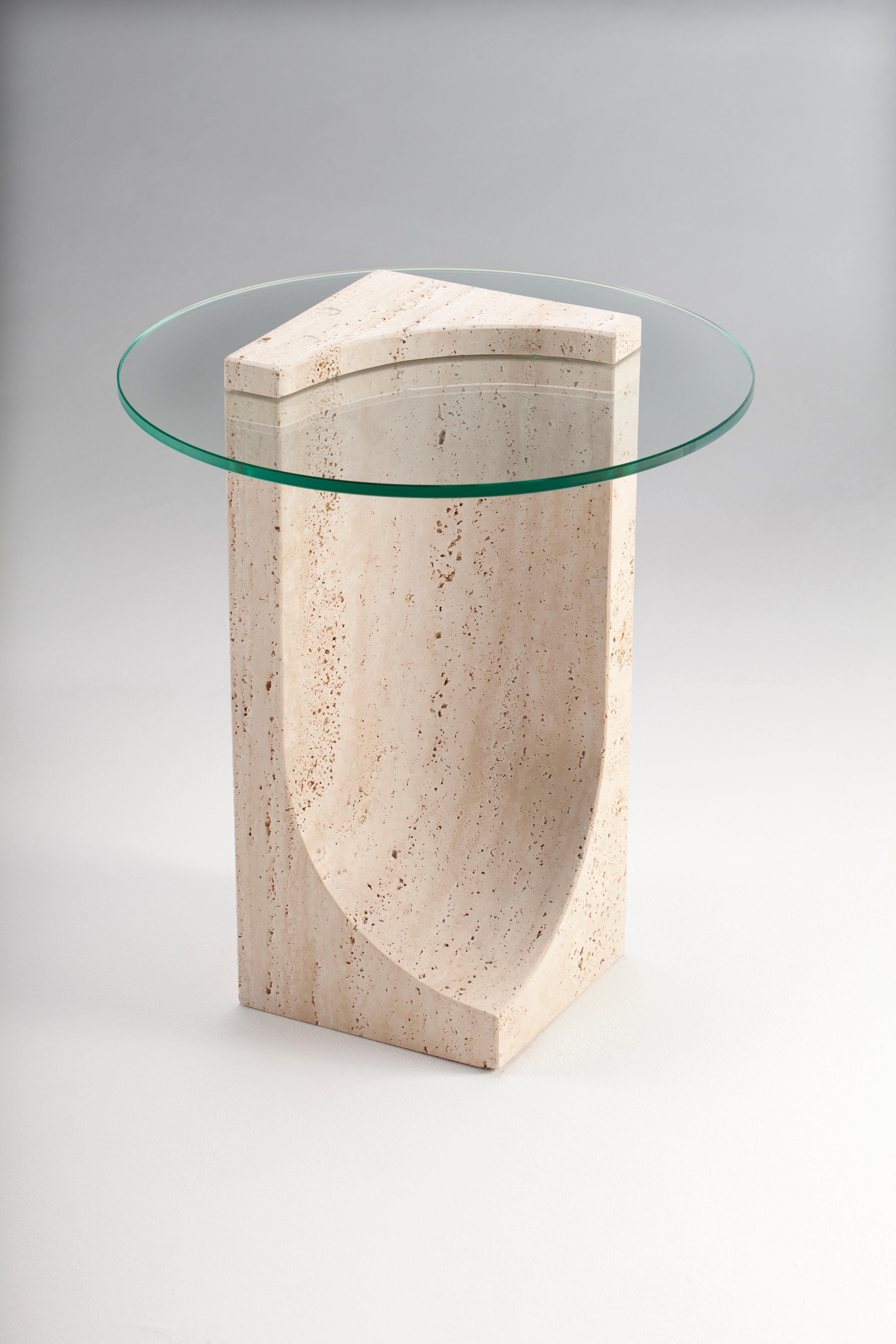 Edge Side Table with Travertino Marble made in Portugal by Collector Studio For Sale 8