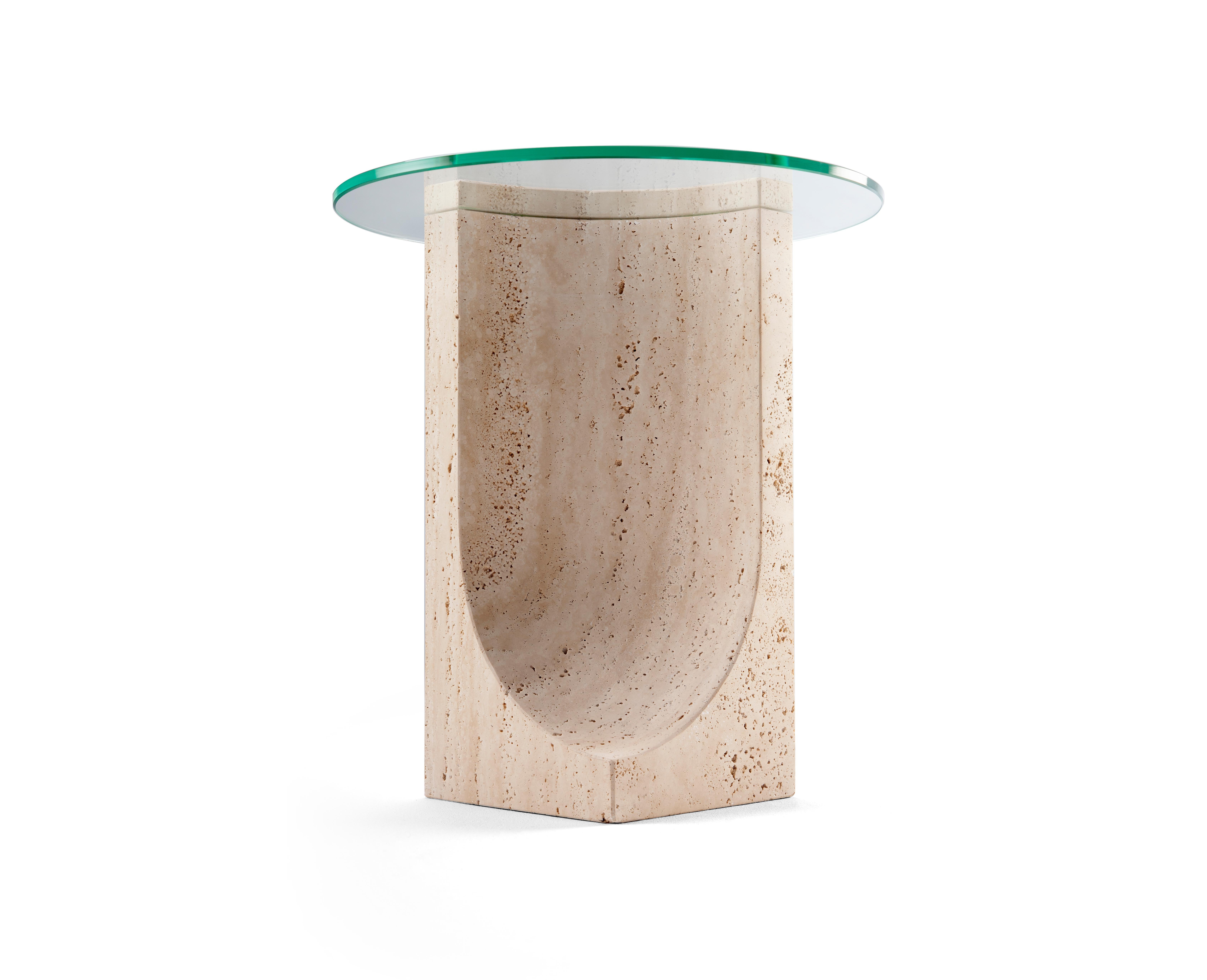 Portuguese Edge Side Table with Travertino Marble made in Portugal by Collector Studio For Sale