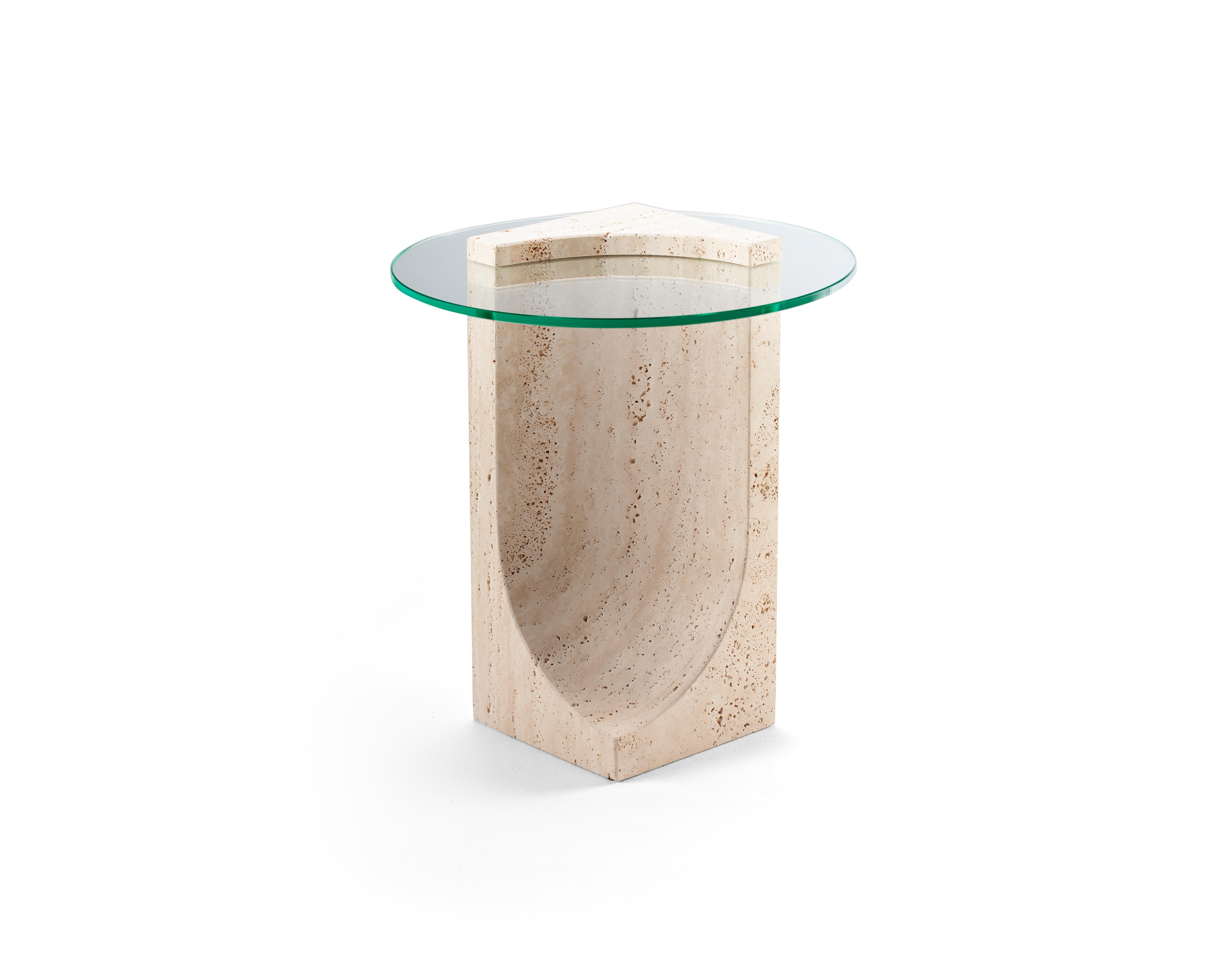 Edge Side Table with Travertino Marble made in Portugal by Collector Studio For Sale 3