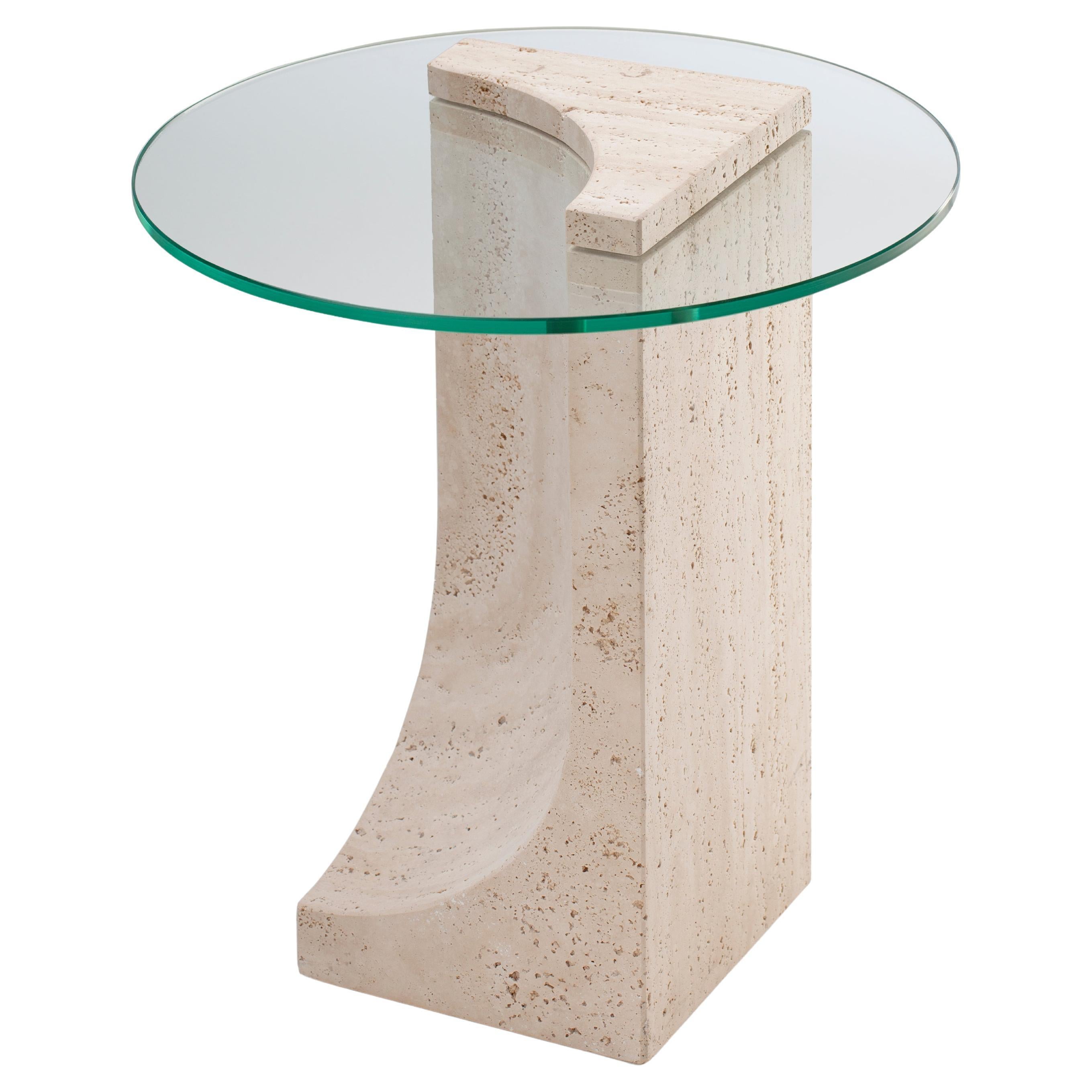Edge Side Table with Travertino Marble made in Portugal by Collector Studio For Sale