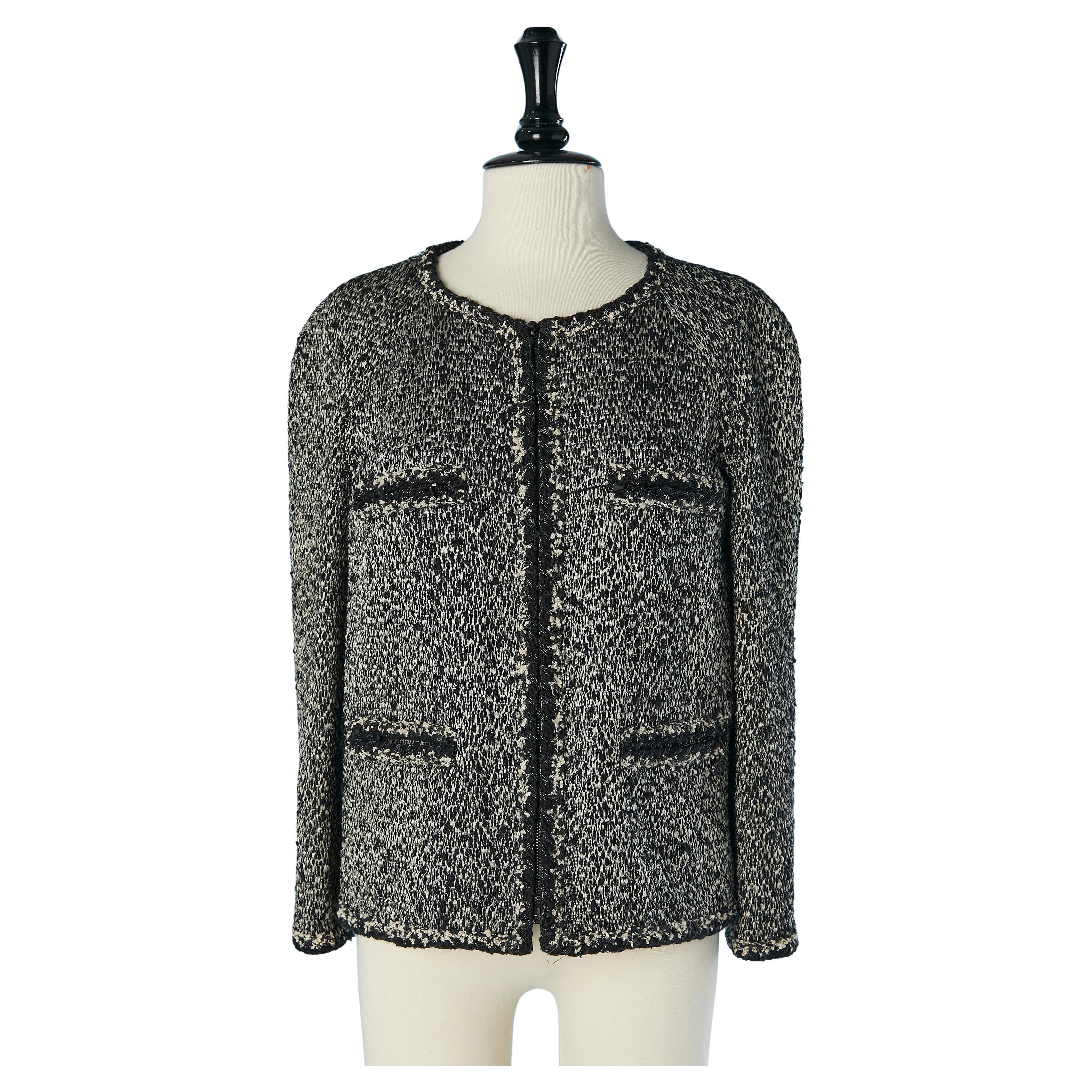 Edge to edge black and white Tweed jacket CHANEL