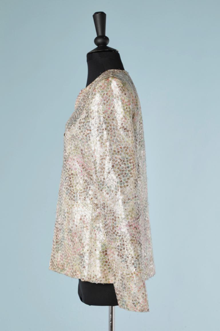 Beige Edge to edge evening jacket in multicolor sequin André Laug  For Sale