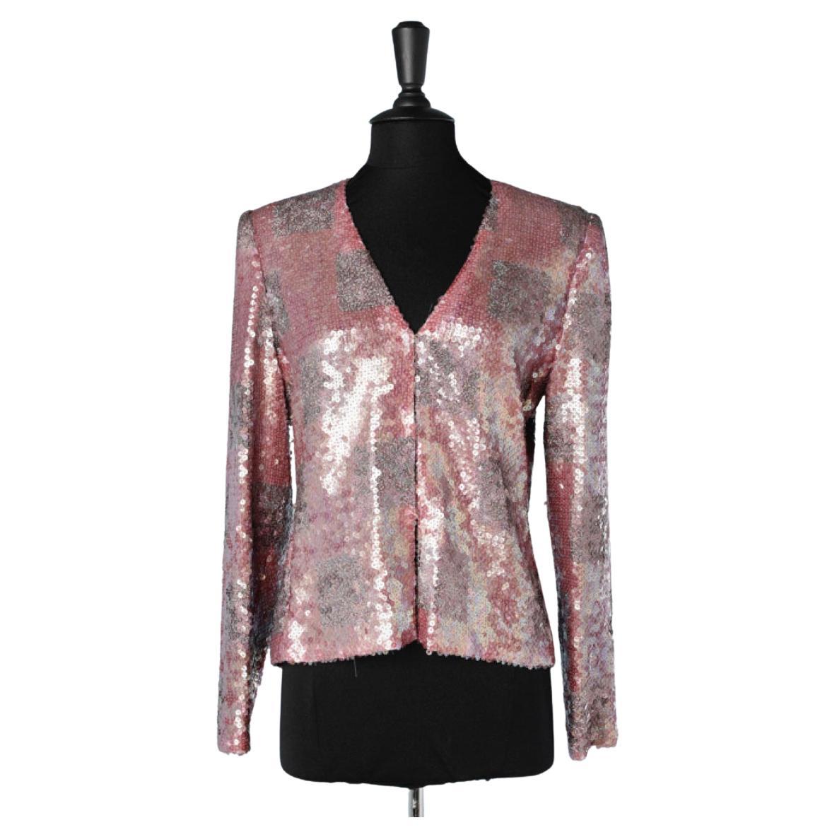 Edge to edge evening jacket with pink and iridescent sequins André Laug  For Sale