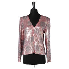 Edge to edge evening jacket with pink and iridescent sequins André Laug 