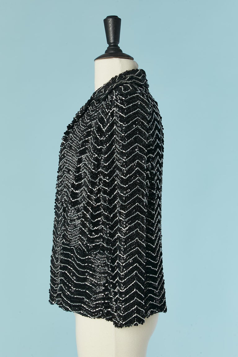 Veste de soirée bord à bord avec perles de verre blanches et