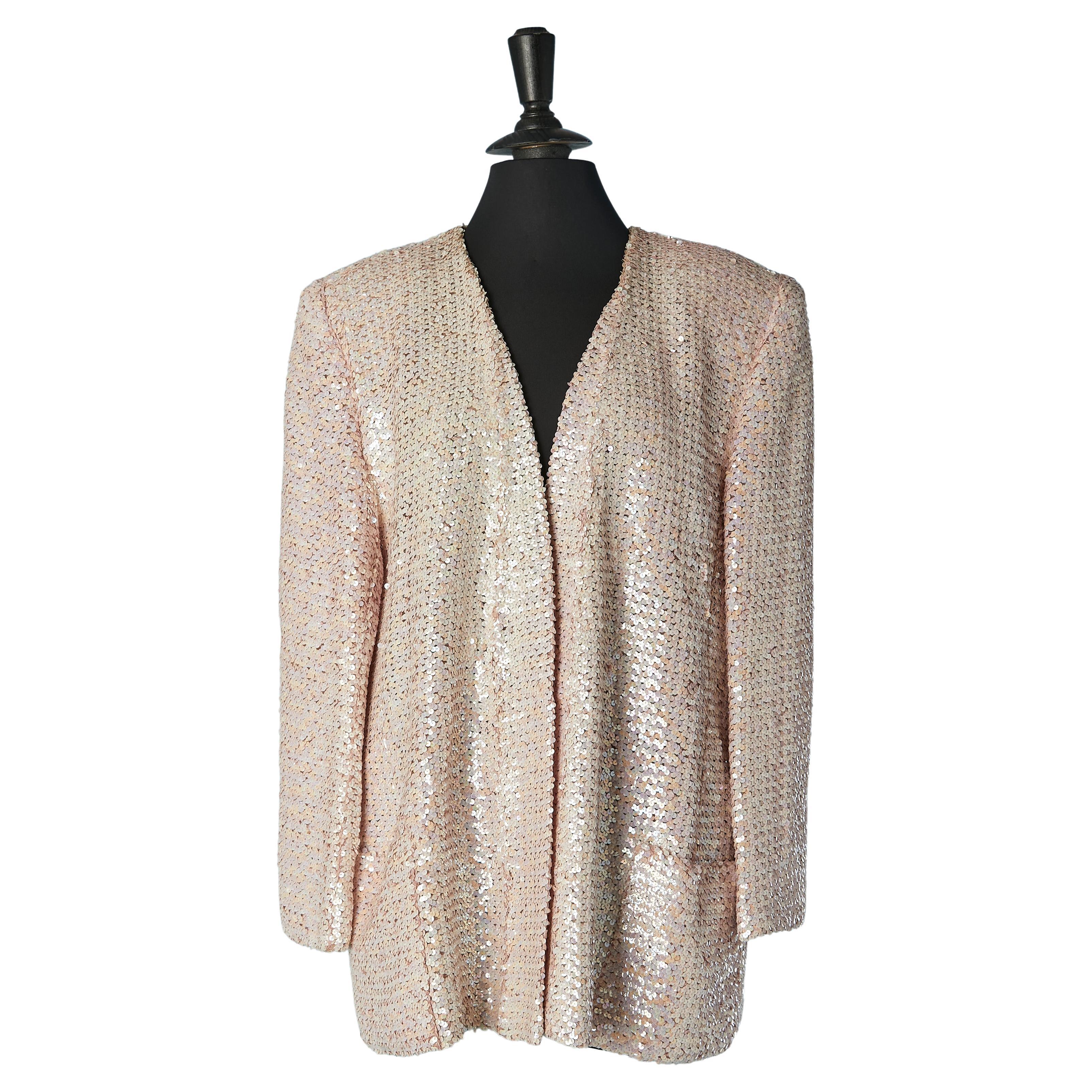  Edge to edge jacket in pale pink sequins Nina Ricci Circa 1980's  For Sale