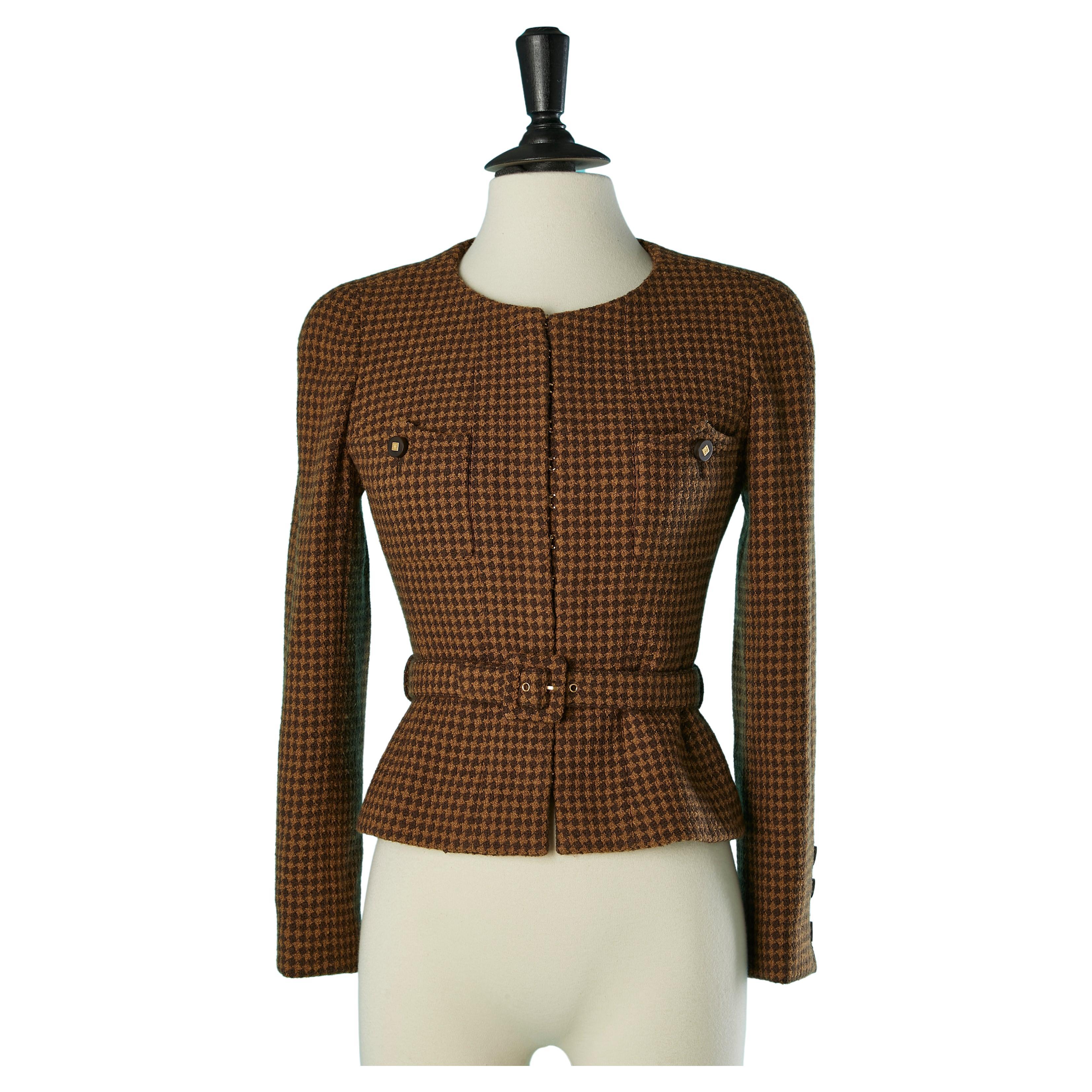 Edge to edge jacket with hook & eye closure and belt Chanel Boutique 