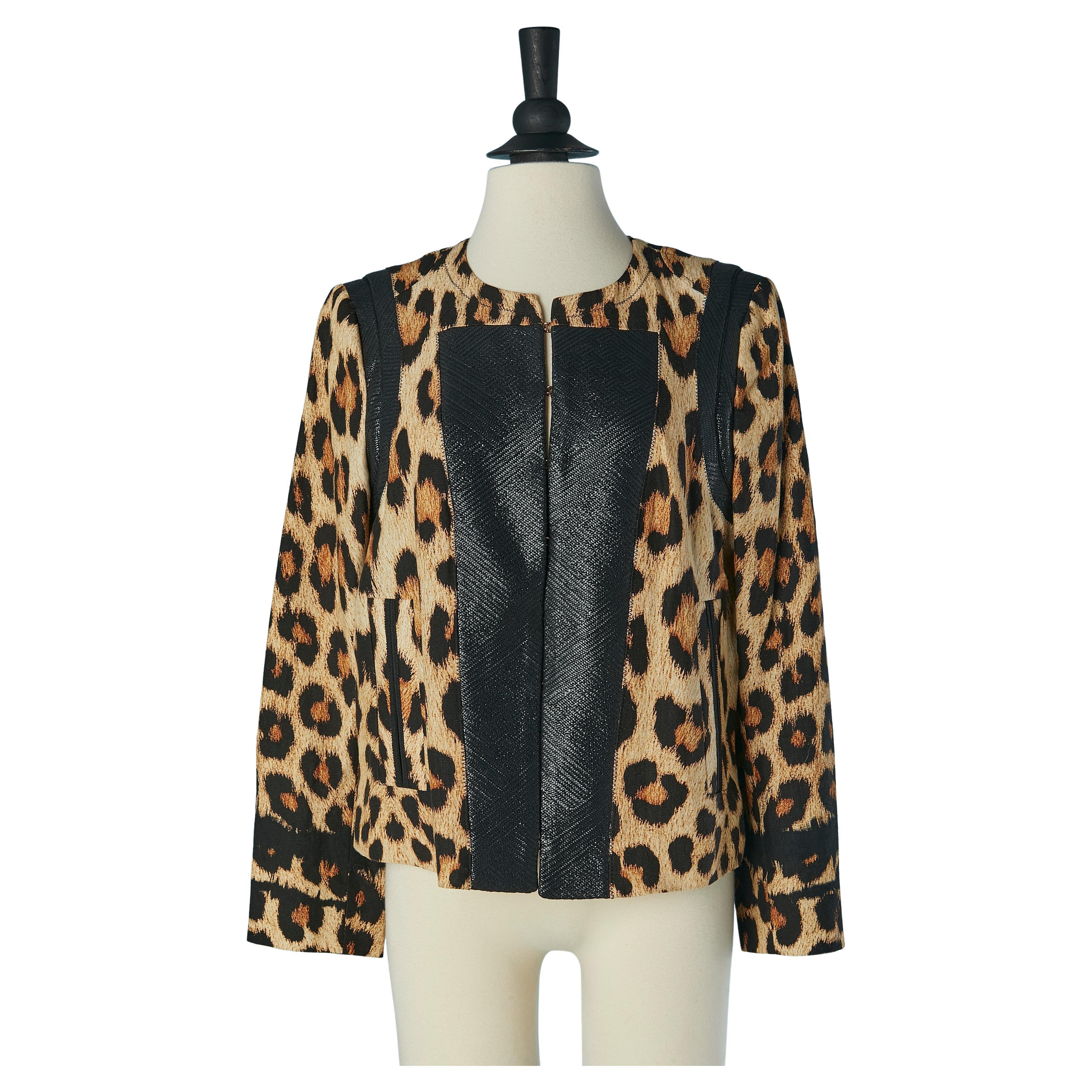 Giacca stampata in lino da bordo a bordo Roberto Cavalli