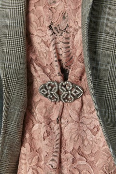 Edge to edge Prince de Galles jacket with pink lace DOLCE & GABBANA