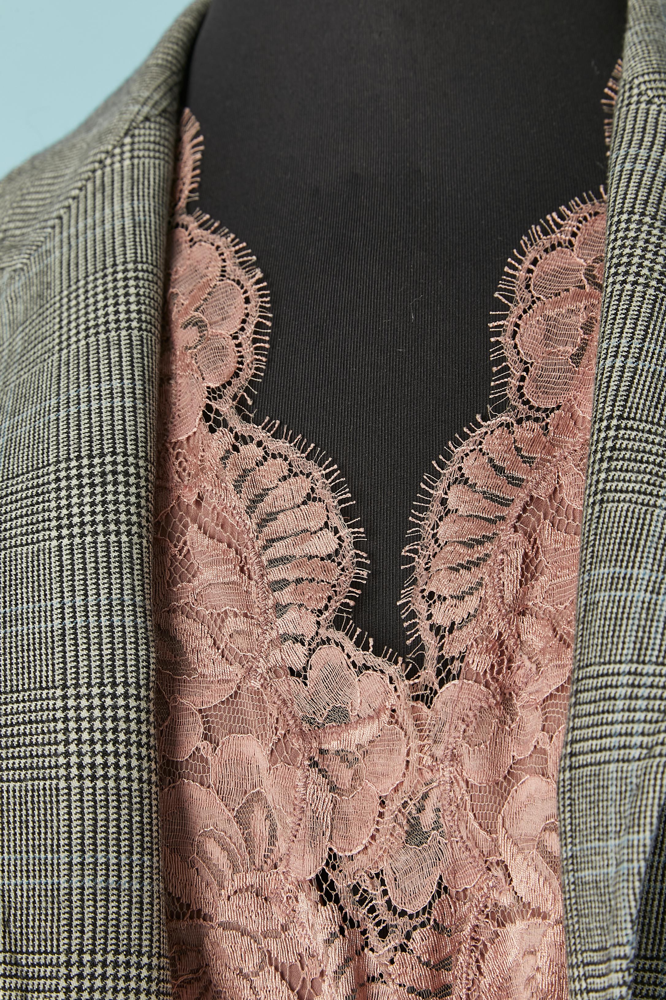 Black Edge to edge Prince de Galles jacket with pink lace DOLCE & GABBANA For Sale