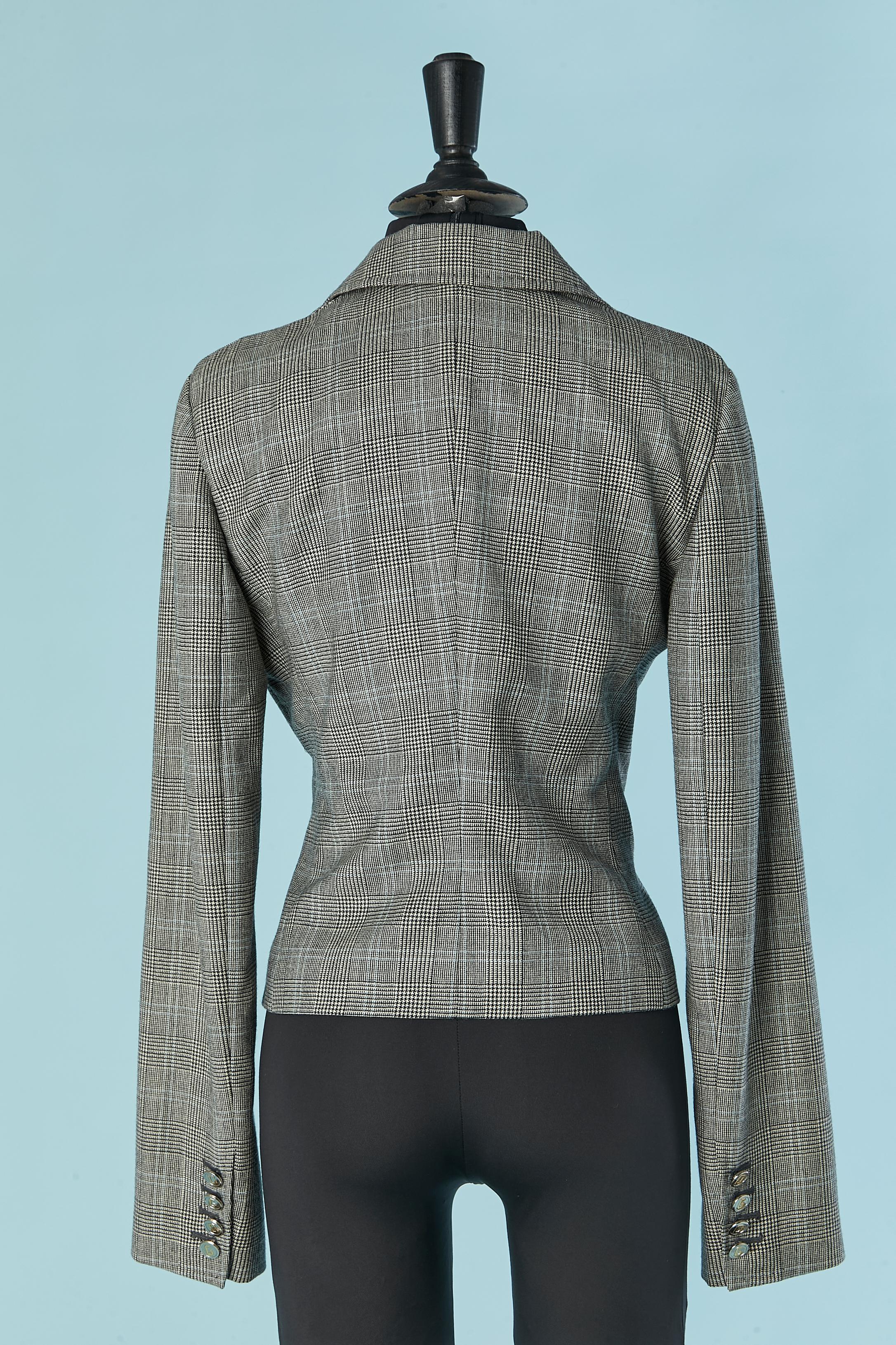 Edge to edge Prince de Galles jacket with pink lace DOLCE & GABBANA For Sale 2