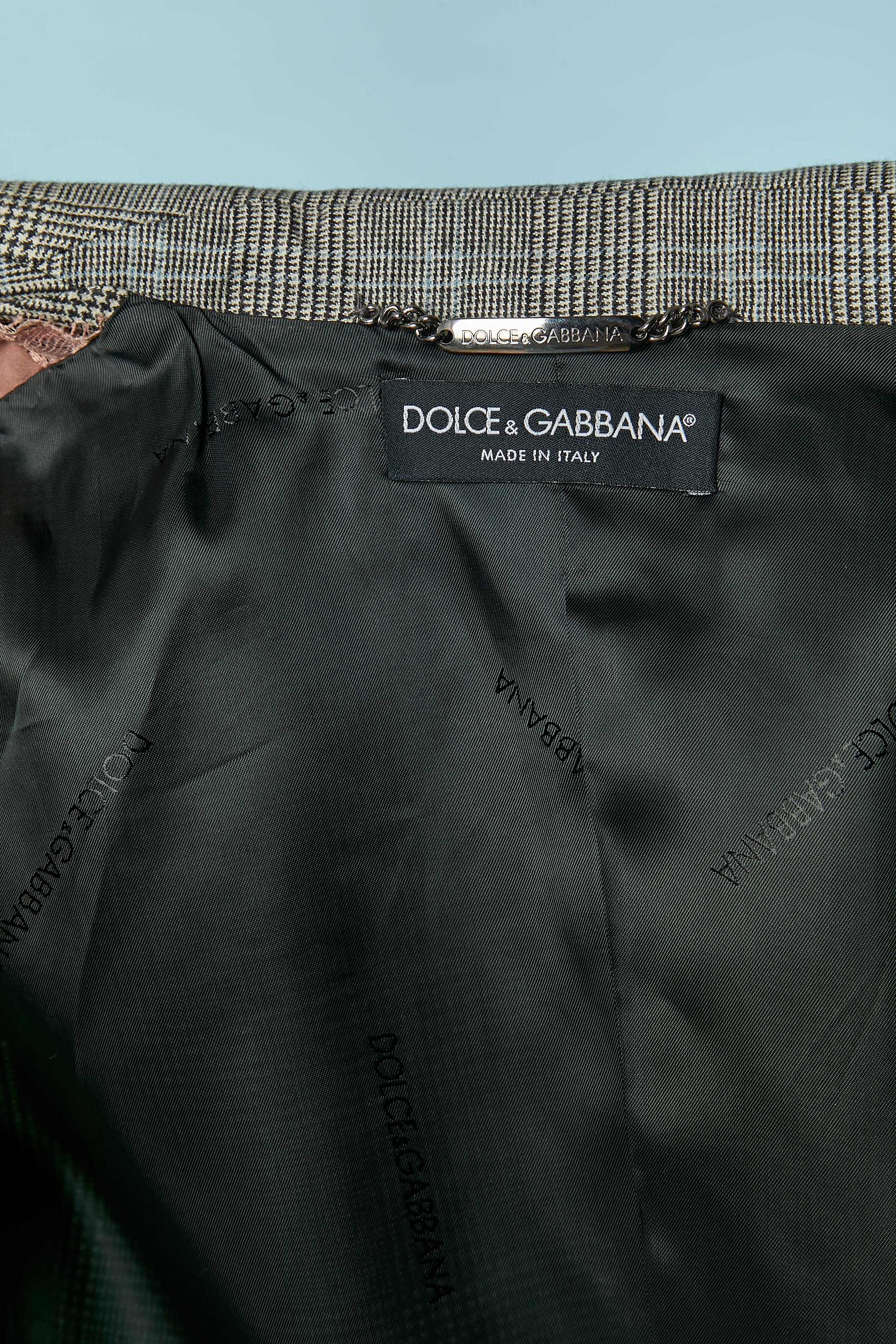 Edge to edge Prince de Galles jacket with pink lace DOLCE & GABBANA For Sale 3