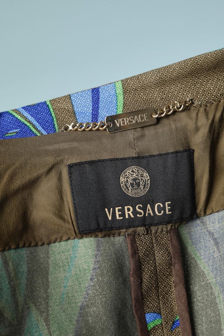 Versace - Manteau en coton imprimé bordé de bordures avec boutons-pression  en vente 2