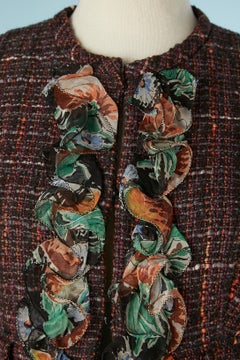 Edge to edge tweed jacket with flower printed chiffon ruffles Dolce & Gabbana