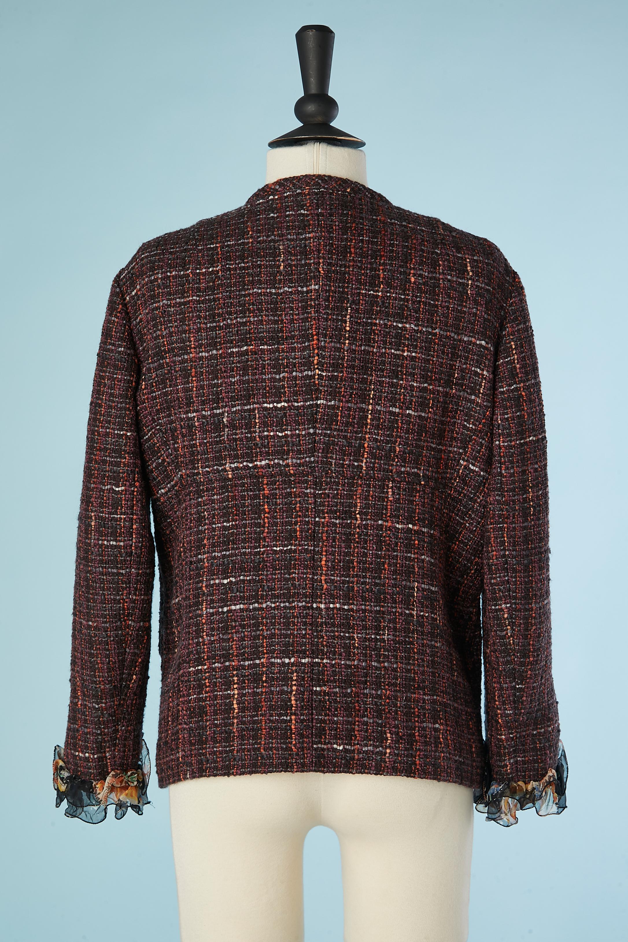 Women's Edge to edge tweed jacket with flower printed chiffon ruffles Dolce & Gabbana  For Sale
