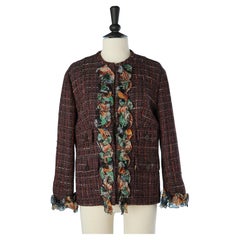 Edge to edge tweed jacket with flower printed chiffon ruffles Dolce & Gabbana 