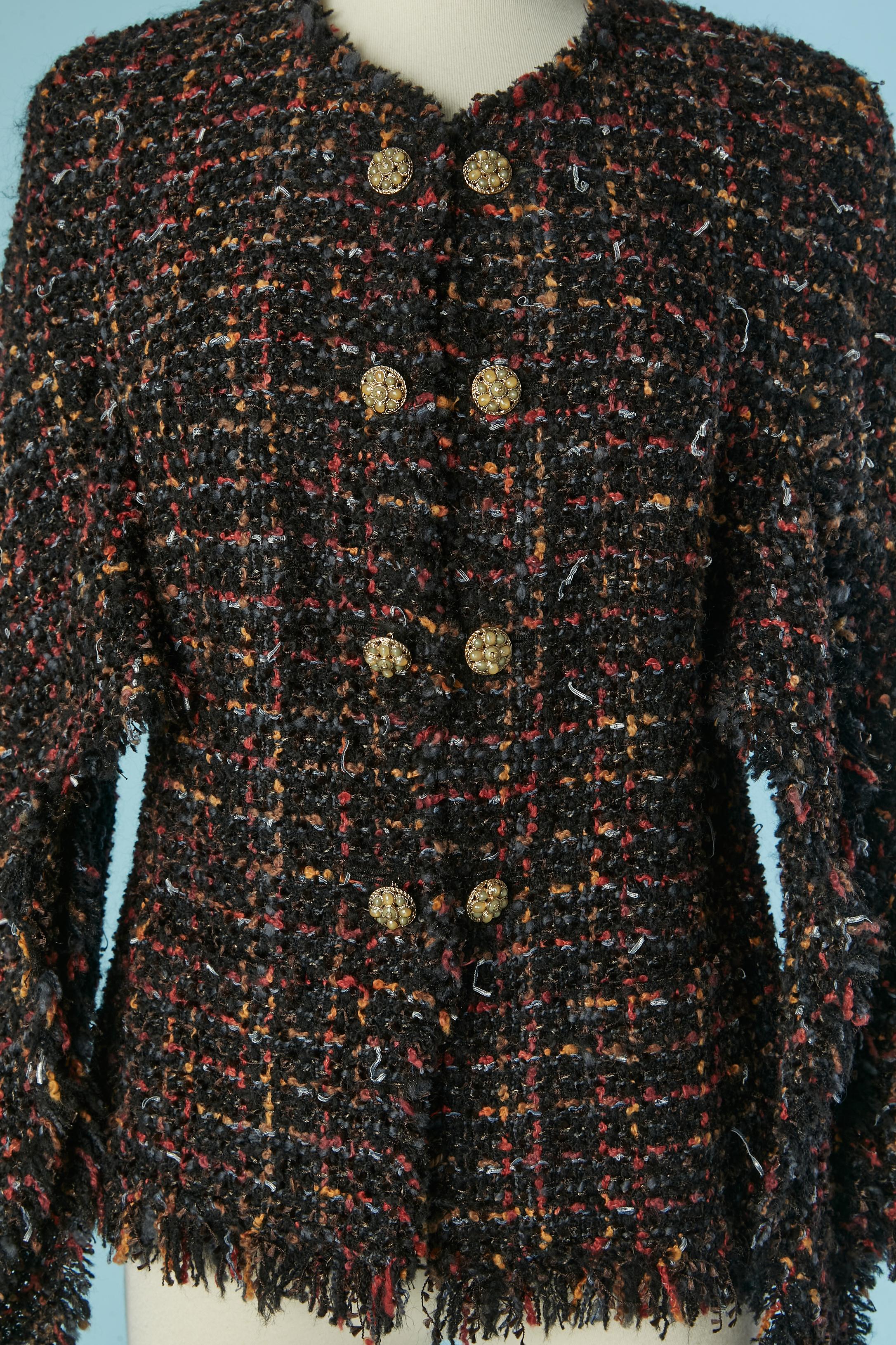 Tweed-Jacke von Rand zu Rand mit unter der Brust gebundenem Schal  CHANEL FW 2010 (Schwarz) im Angebot