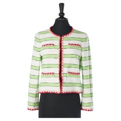 Edge to edge white jacket with green stripes Boutique Moschino