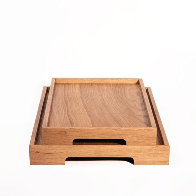 Dyed Edge Tray Set Oak Rectangular Yellow For Sale