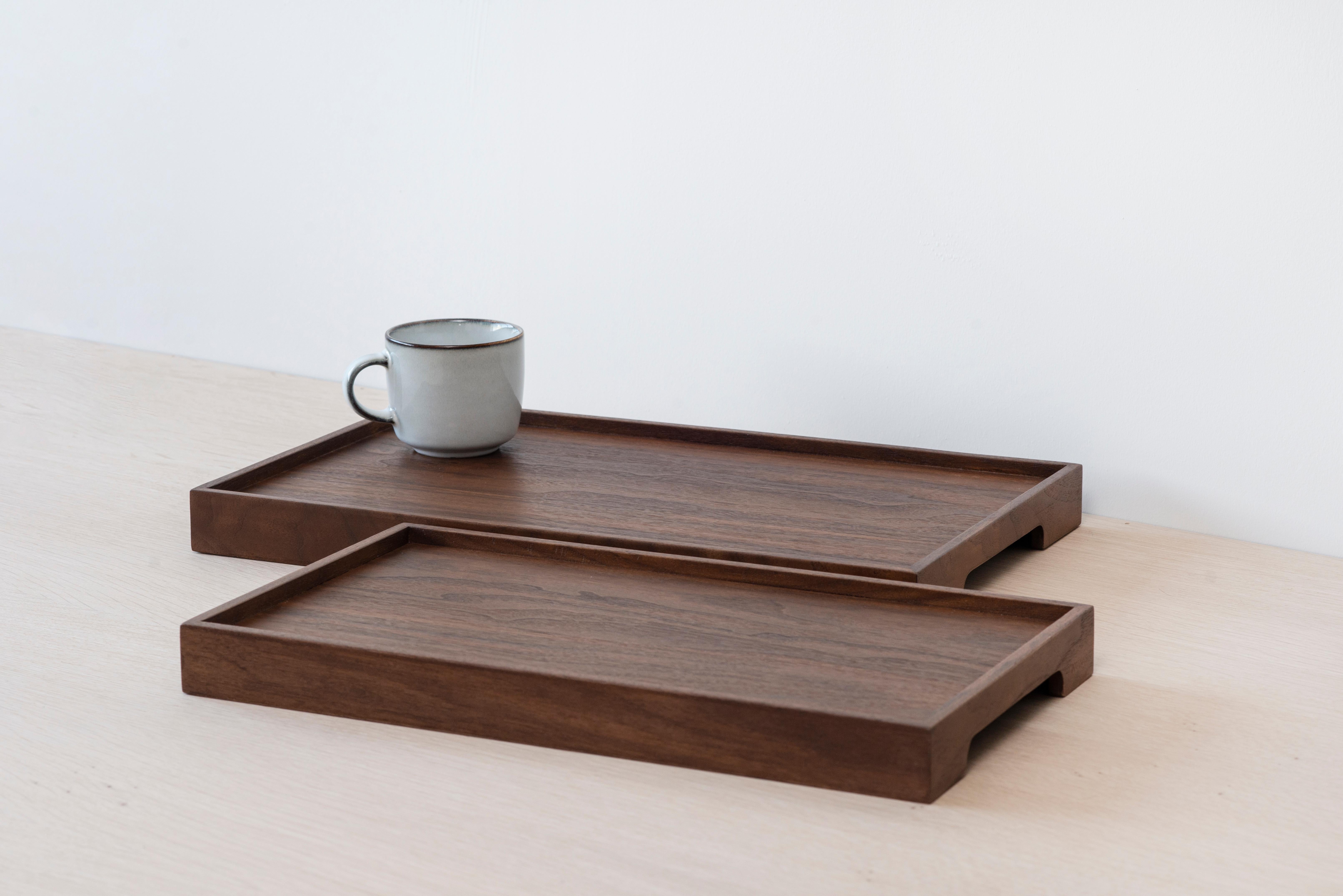 Turkish Edge Tray Set Walnut Rectangular Brown For Sale