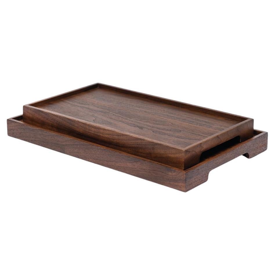 Edge Tray Set Walnut Rectangular Brown For Sale