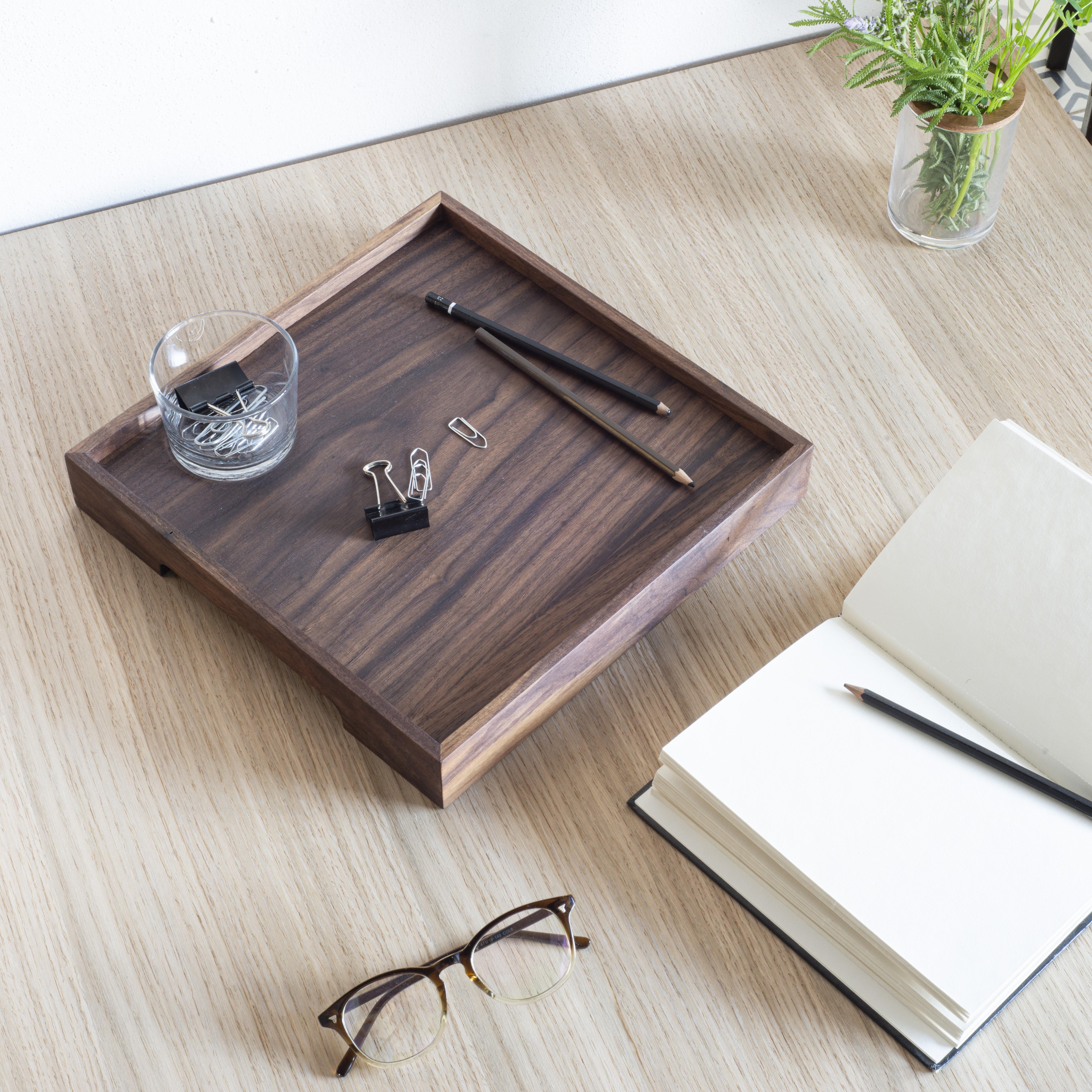 Minimalist Edge Tray Walnut Square Brown For Sale