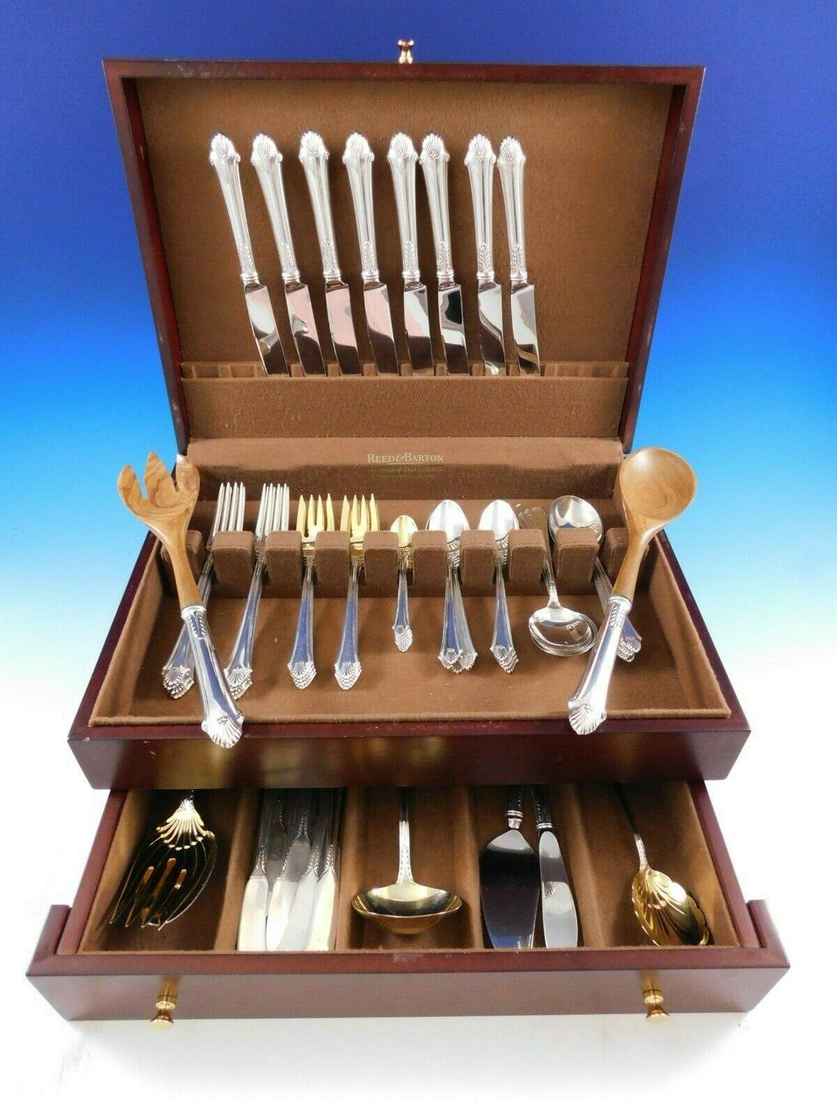 Issued in 1987, Edgemont by Gorham has symmetrical flutes that adorn the end of the flatware, flaring in an unmistakable pattern.

Edgemont by Gorham sterling silver Flatware set, 60 pieces. This set includes:

8 Regular Knives w/French stainless