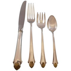 Ensemble de couverts en argent sterling Edgemont Gold par Gorham 8 services 35 pièces dîner