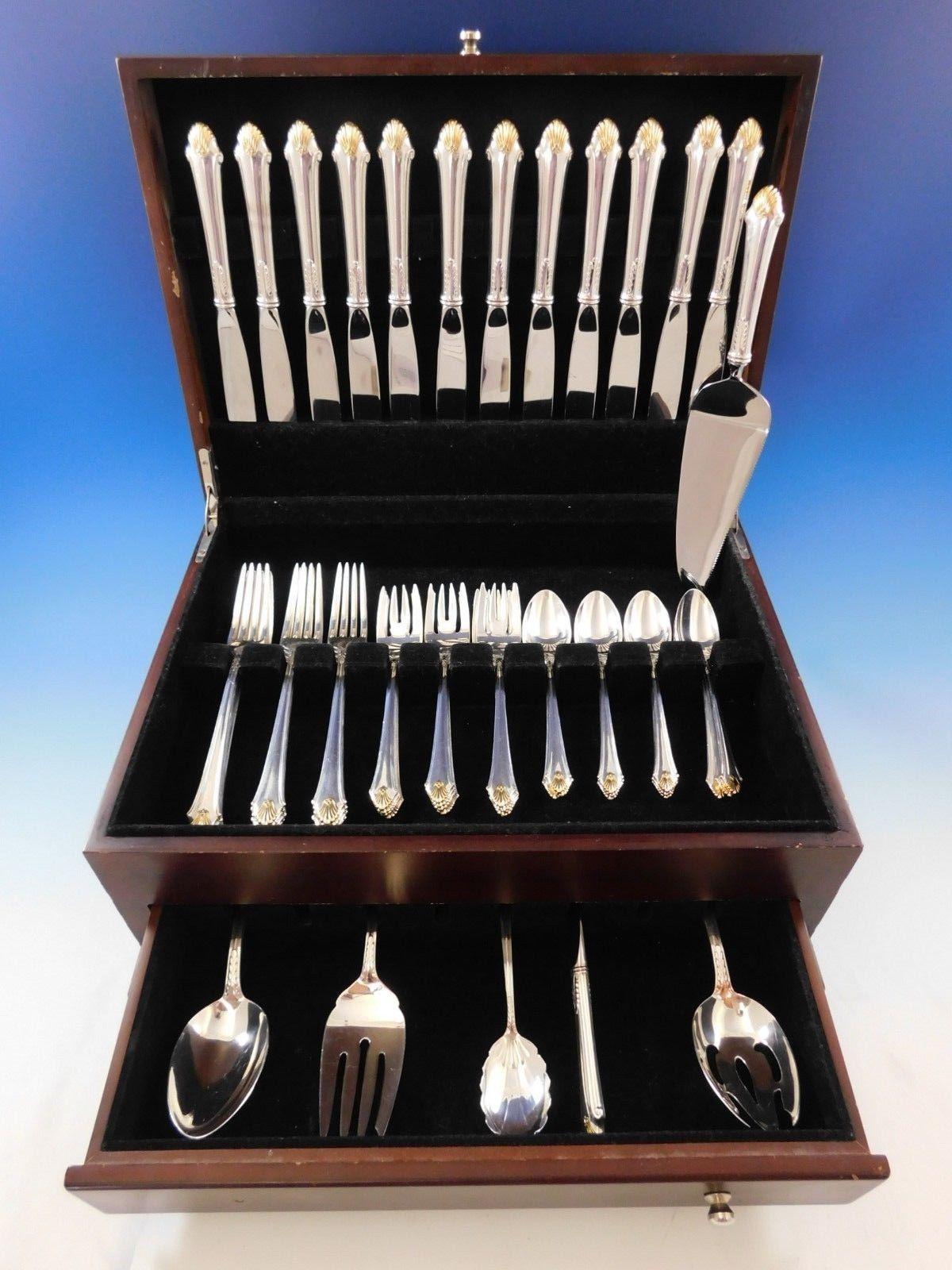 Edgemont gold by Gorham sterling silver flatware set - 54 pieces. This set includes:

12 knives, 9 1/4