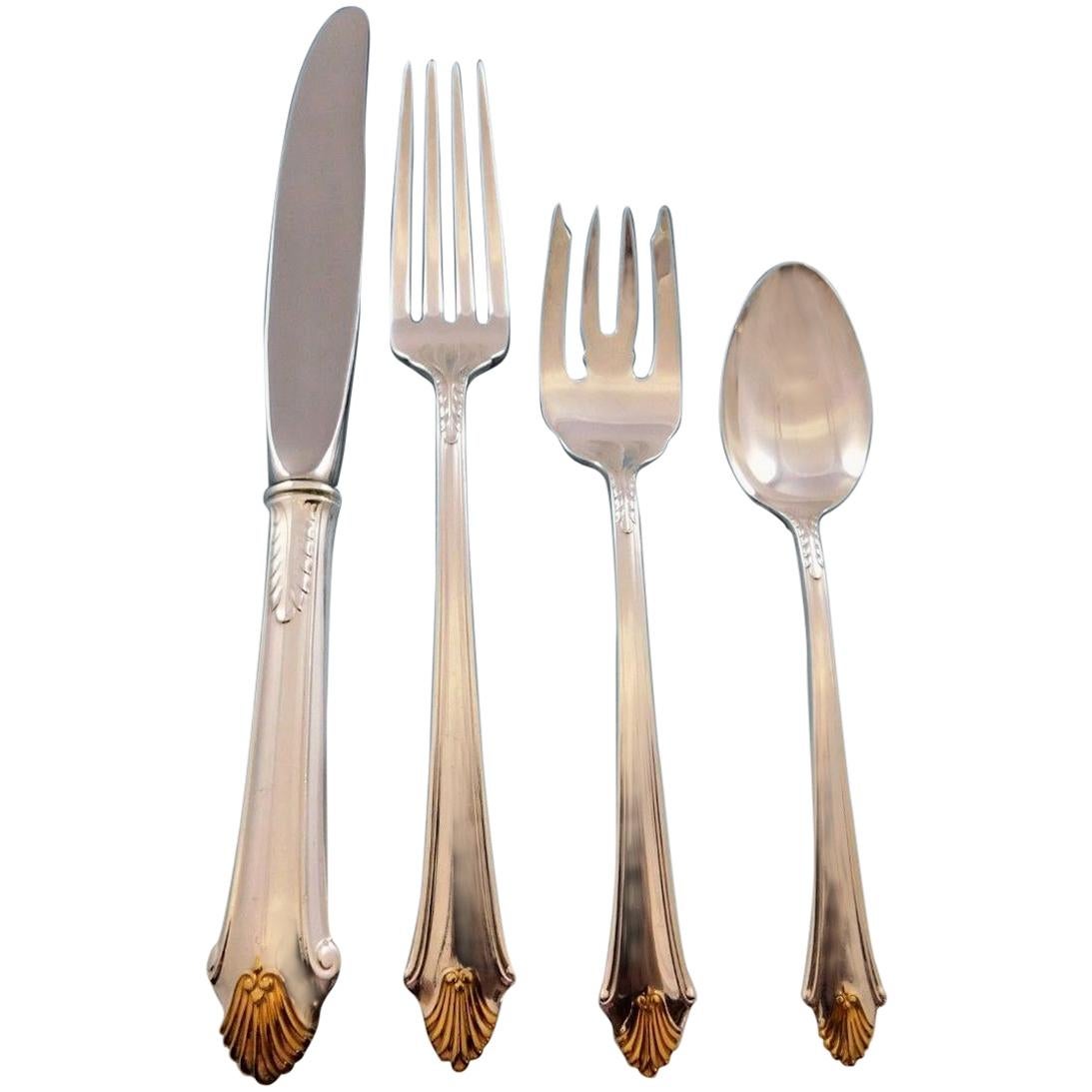 Edgemont Gold by Gorham Sterling Silver Flatware Set For 12 Service 54 Pieces For Sale