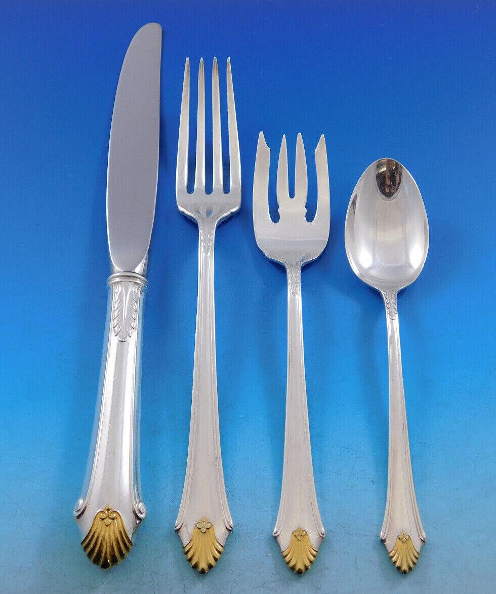 Edgemont Gold by Gorham Sterling Silver Flatware Set For 12 Service 77 pc Dinner In Excellent Condition For Sale In Big Bend, WI