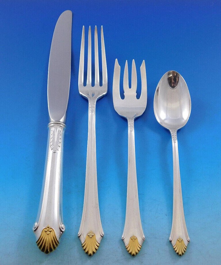Edgemont Gold by Gorham Sterling Silver Flatware Set For 12 Service 77 pc Dinner For Sale at 1stDibs