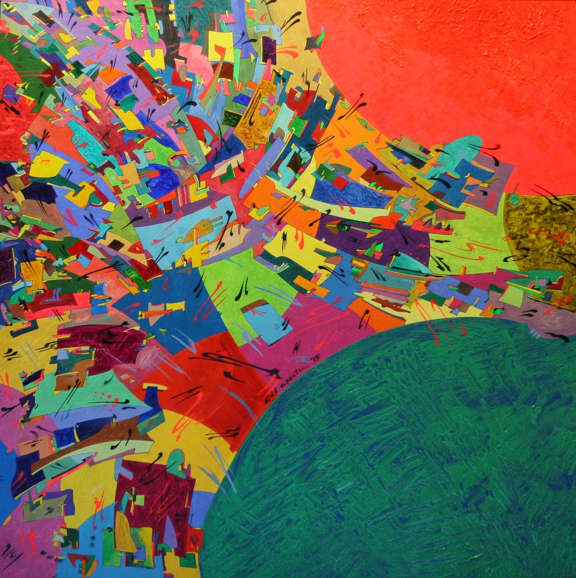 Edi Apostu Abstract Painting - Burning Sun, Painting, Acrylic on Canvas