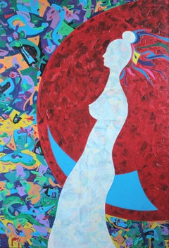 Costana schwebt auf dem Mond. Die Unschuld der Sehnsucht, Gemälde, Acryl auf Leinwand