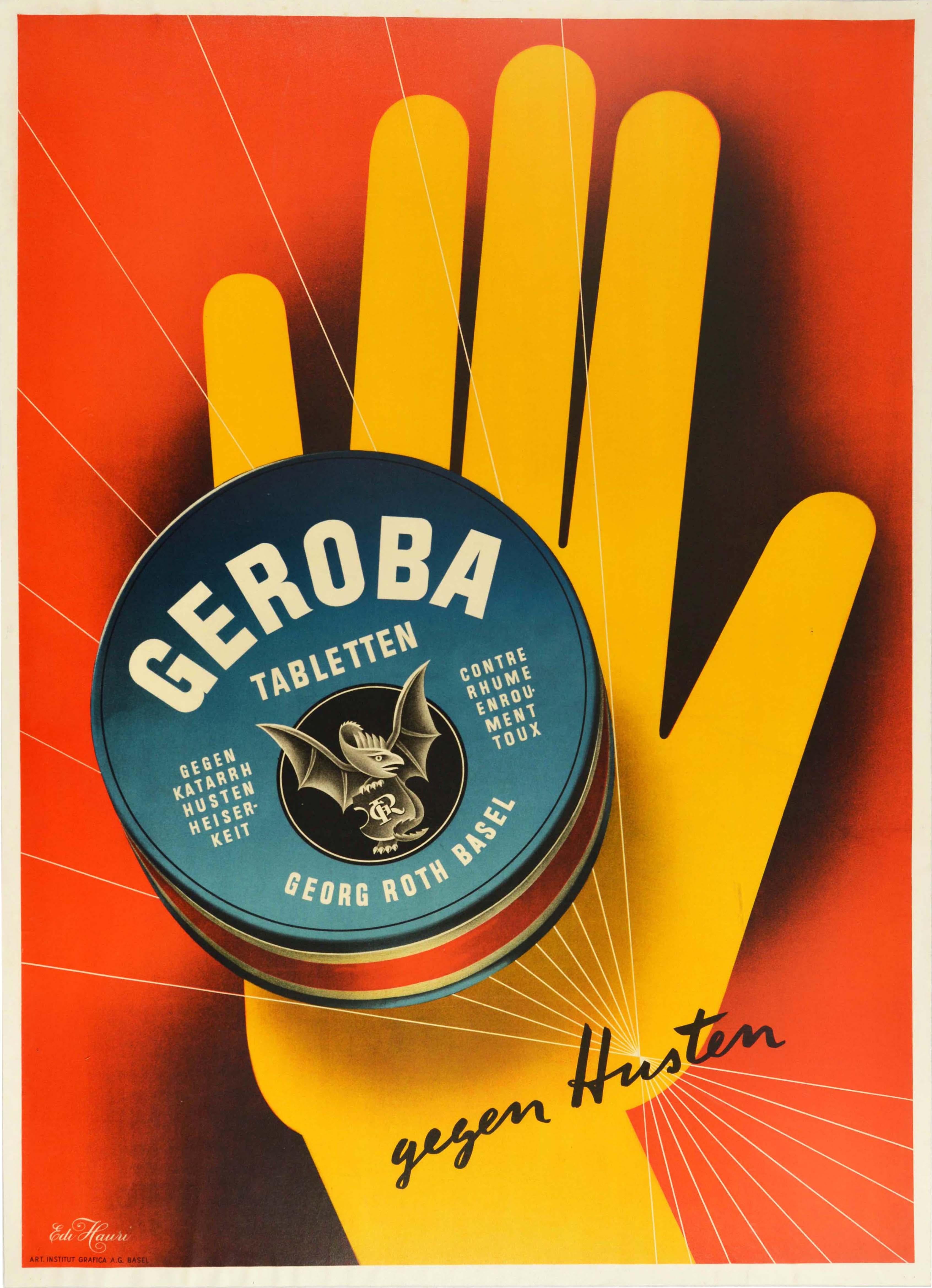Edi Hauri Print - Original Vintage Poster Geroba Tabletten Cough Lozenges Health Graphic Design