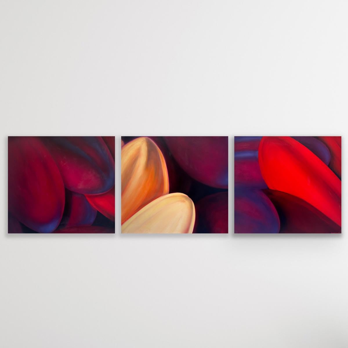 Still-Life Painting di Edie Nadelhaft - Abstract Floral Triptych, Set of 3 Oil Paintings