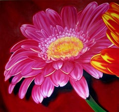 "Big City" Bright Colorful Magenta Large Scale Floral Oil Painting