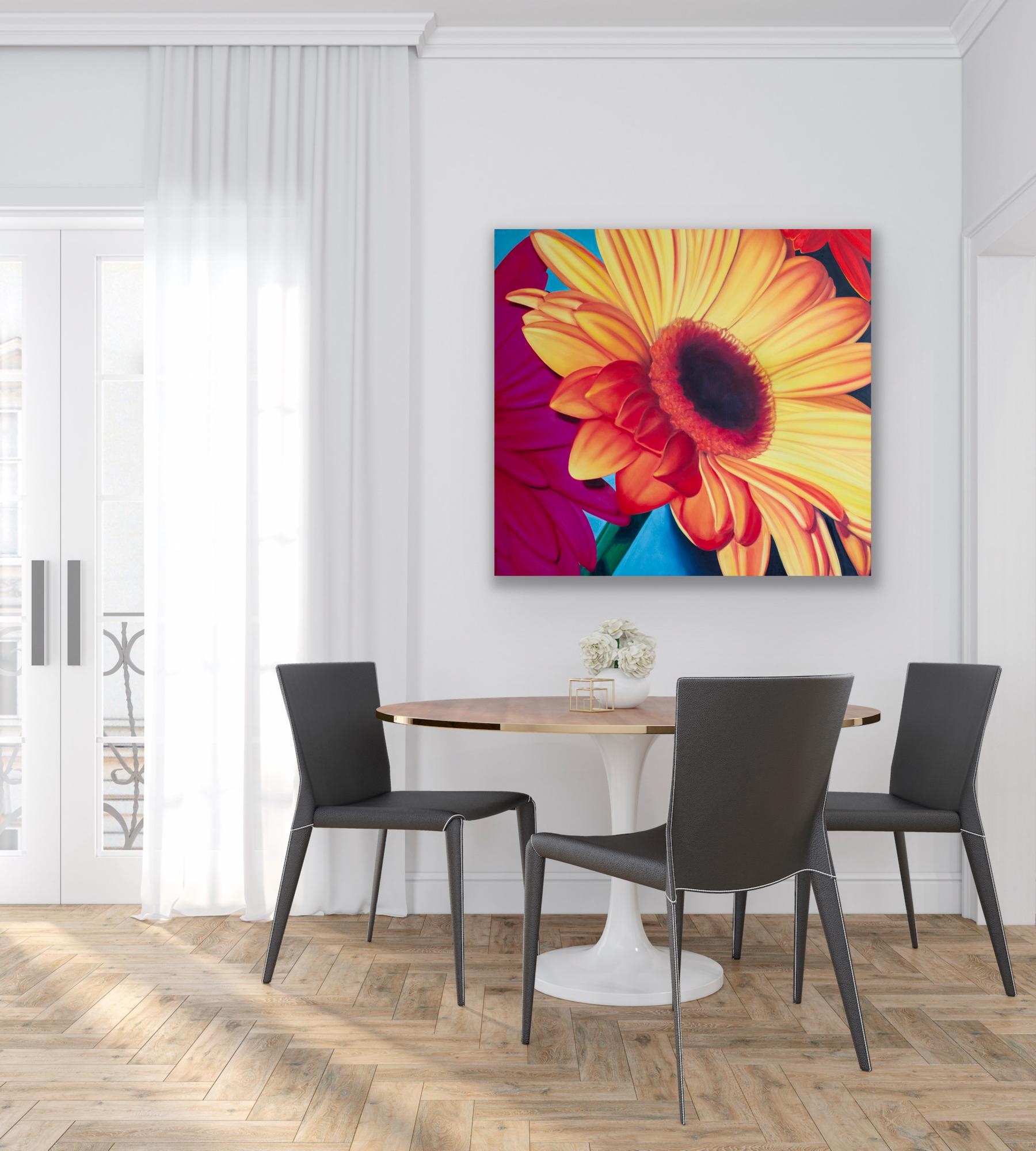 „Daylight“ Helles, farbenfrohes, großformatiges, geblümtes Ölgemälde (Pink), Abstract Painting, von Edie Nadelhaft