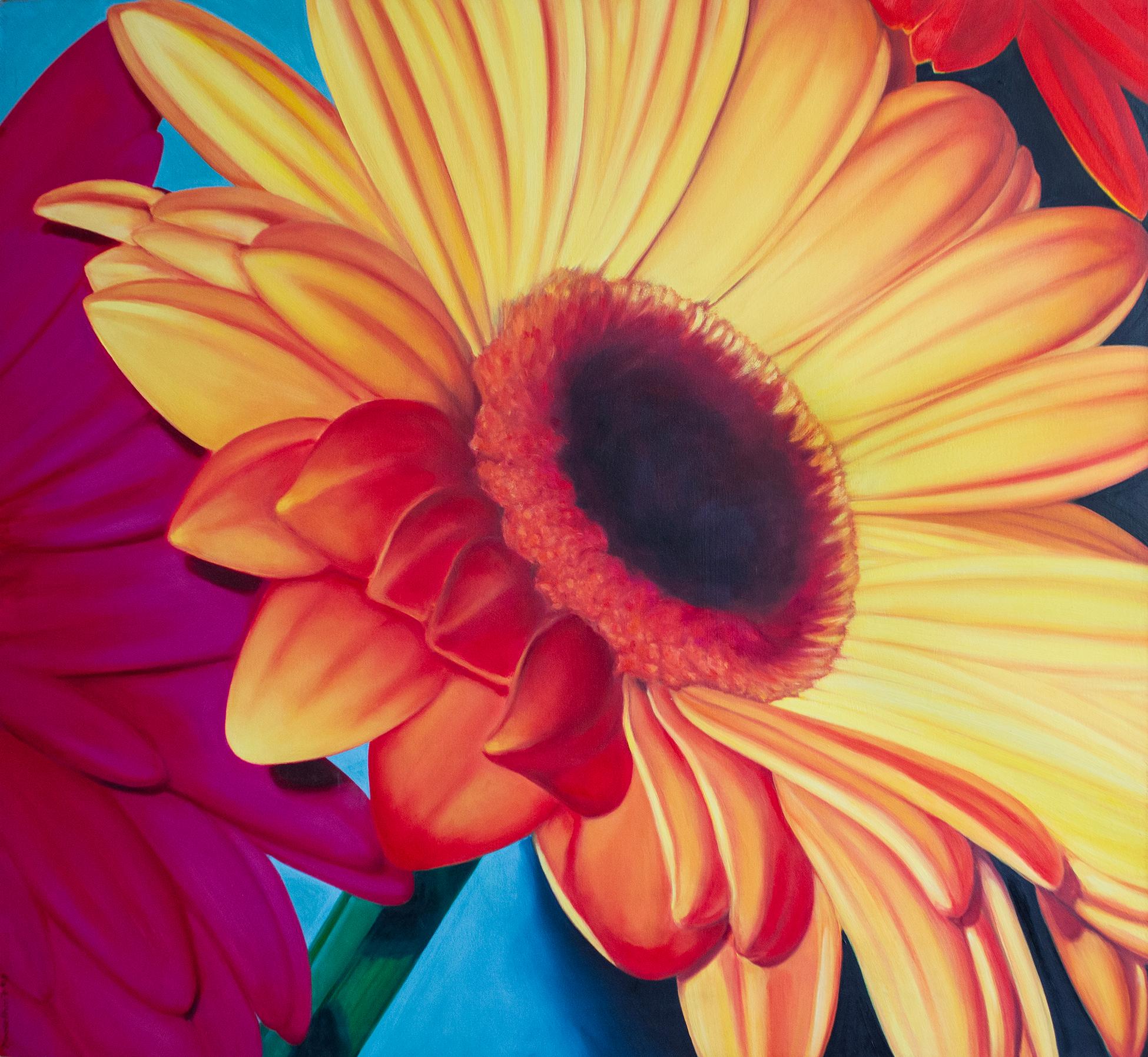 "Luce del giorno", pittura a olio floreale luminosa e colorata su larga scala