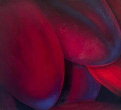 "Fine Detail I" - Blue, Red, Purple Abstract Floral Petal Oil Painting