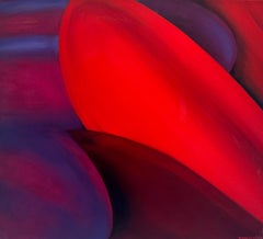 "Fine Detail II" - Red, Blue, Purple Abstract Floral Petal Oil Painting