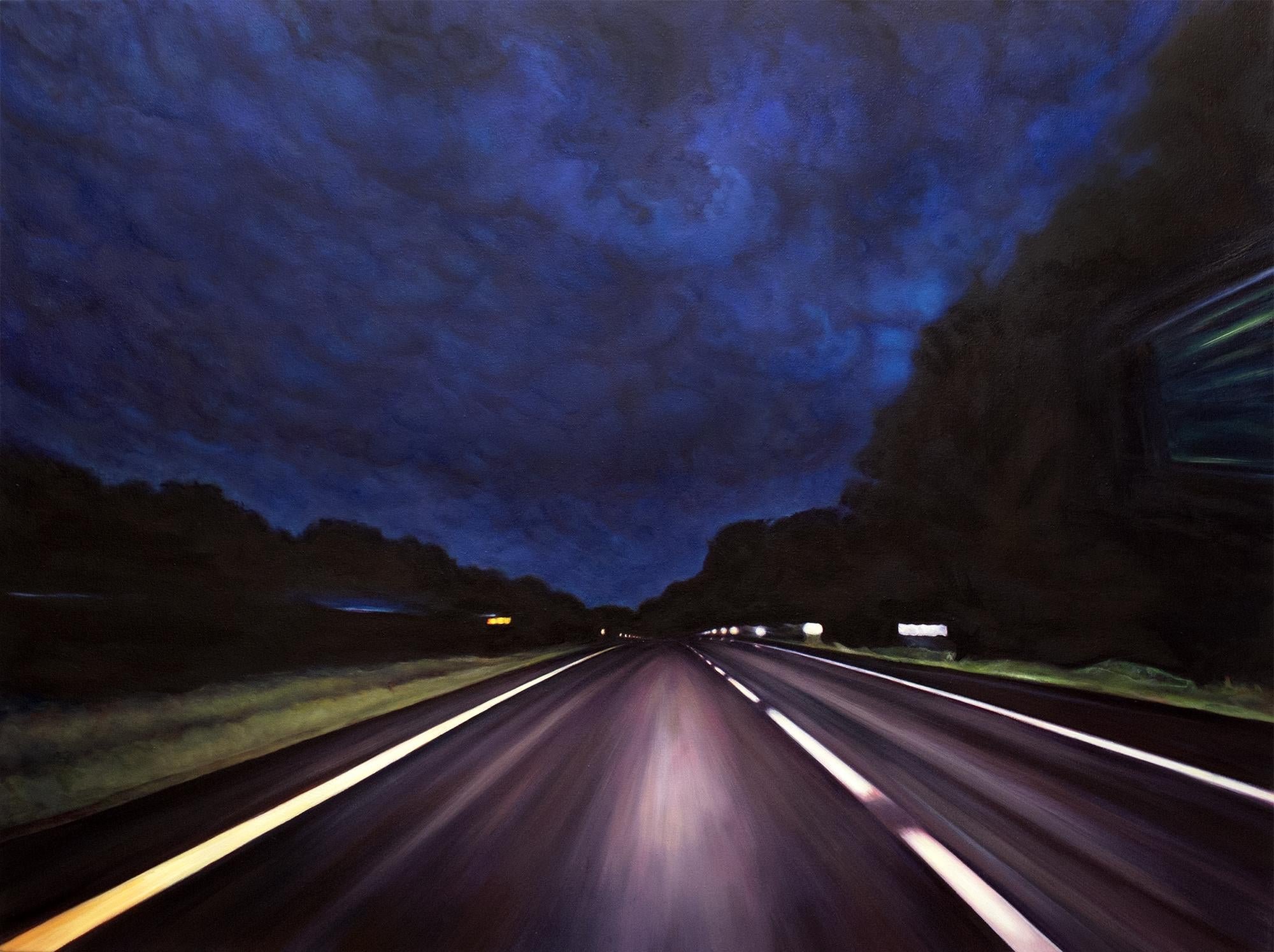 Edie Nadelhaft Abstract Painting – "27. Mai (20.59 Uhr)" - Autofahren Straße Autobahn Landschaft Malerei